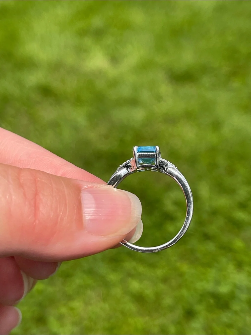 Swiss Blue Topaz and White Zircon Ring